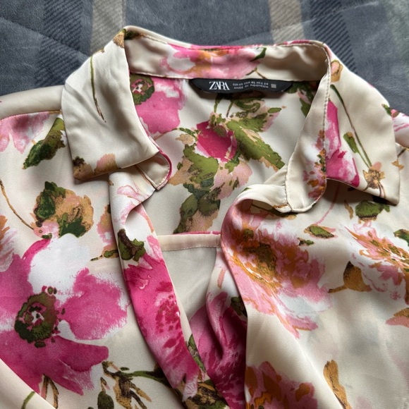 Zara Satin Effect Floral Print Shirt - Picture 8 of 15